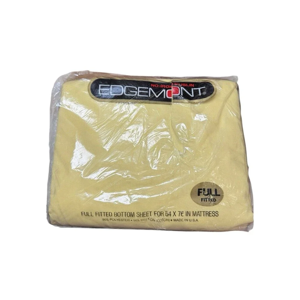 Vintage NOS Full Fitted Sheet Yellow Edgemont No Iron Muslin USA Made